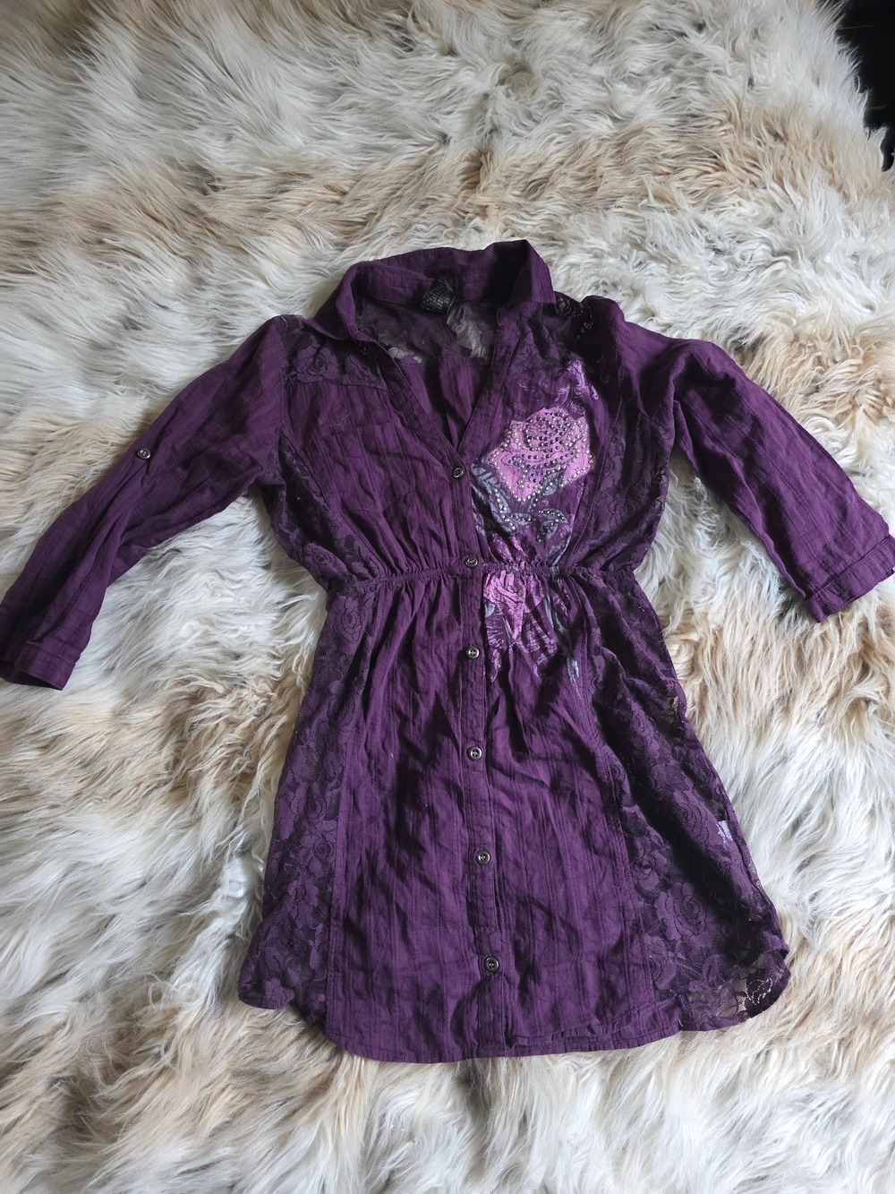 Vanity Purple Floral Button Front Shirt Dress